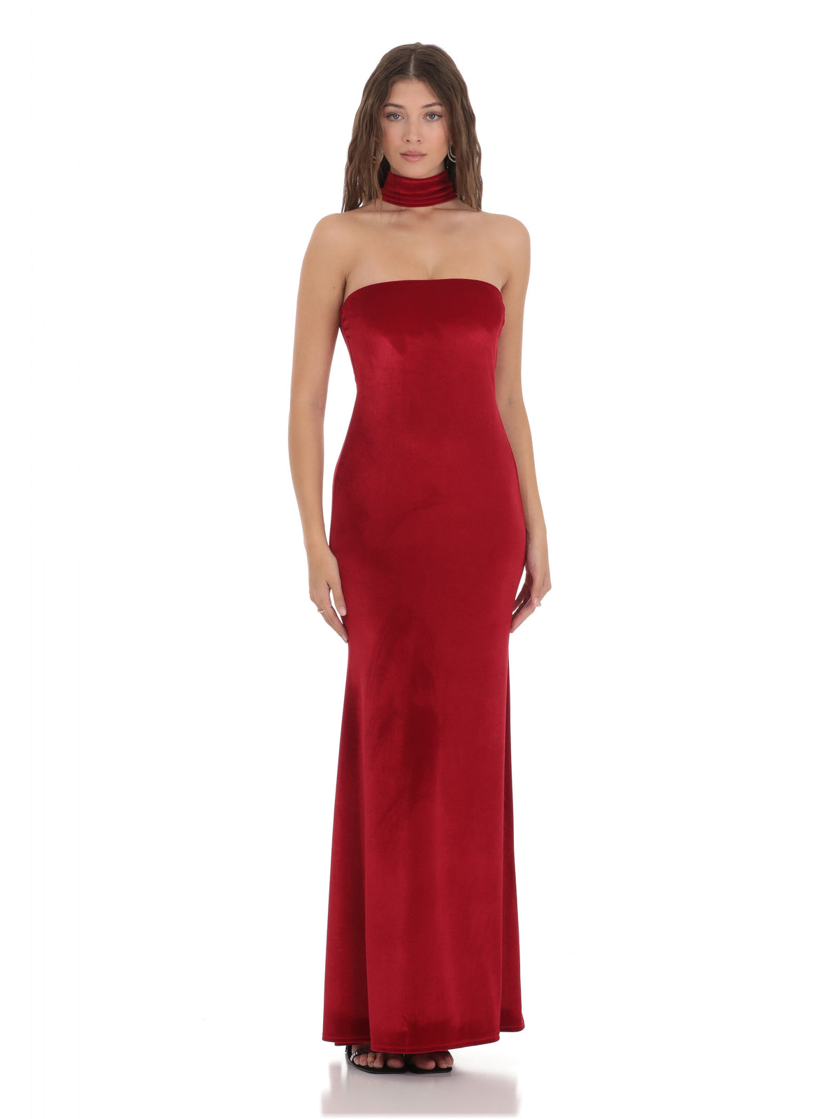 Halter Neck A-Line Maxi Structured Woven Fabric Bridesmaid Dress for Church Wedding