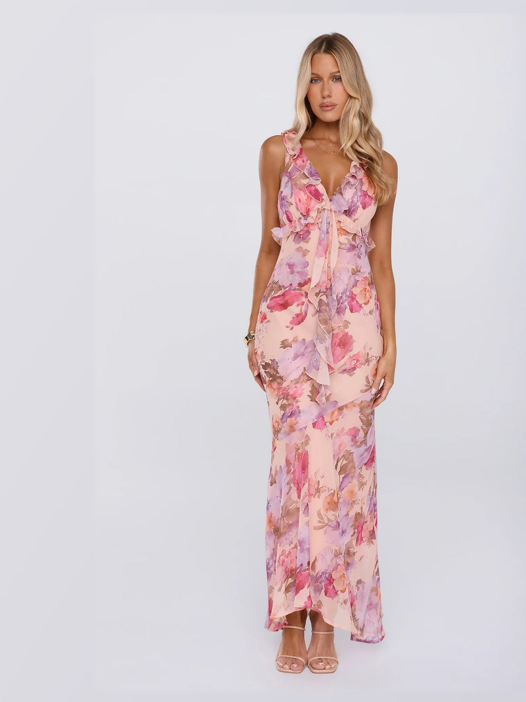Red Floral A-Line High-Low Structured Woven Fabric Formal Dress for School Formal