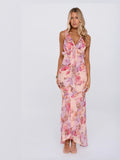 Red Floral A-Line High-Low Structured Woven Fabric Formal Dress for School Formal