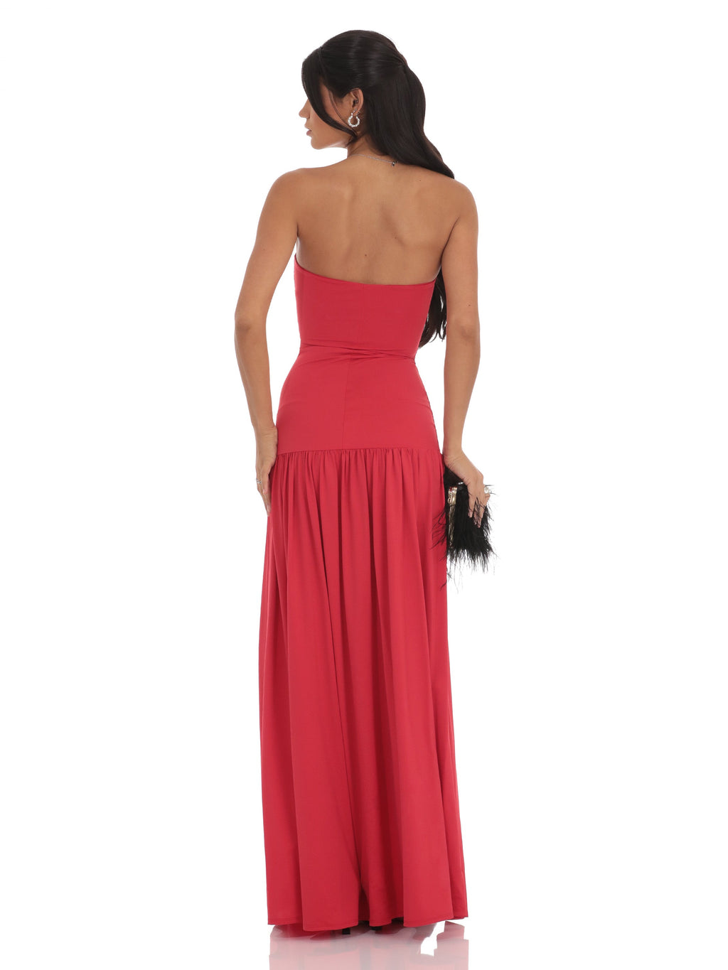 Strapless Drop-Waist Maxi Structured Woven Fabric Bridesmaid Dress for Garden Wedding