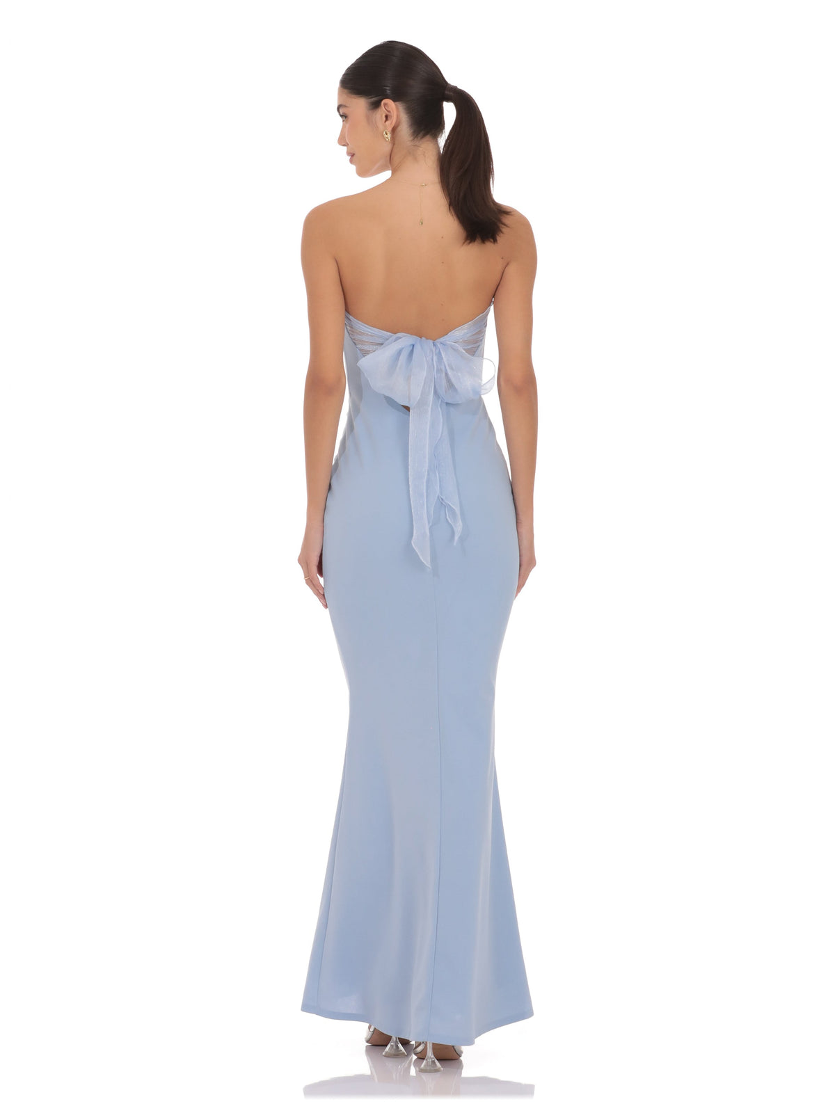 Bow Strapless A-Line Maxi Structured Woven Fabric Bridesmaid Dress for Garden Wedding