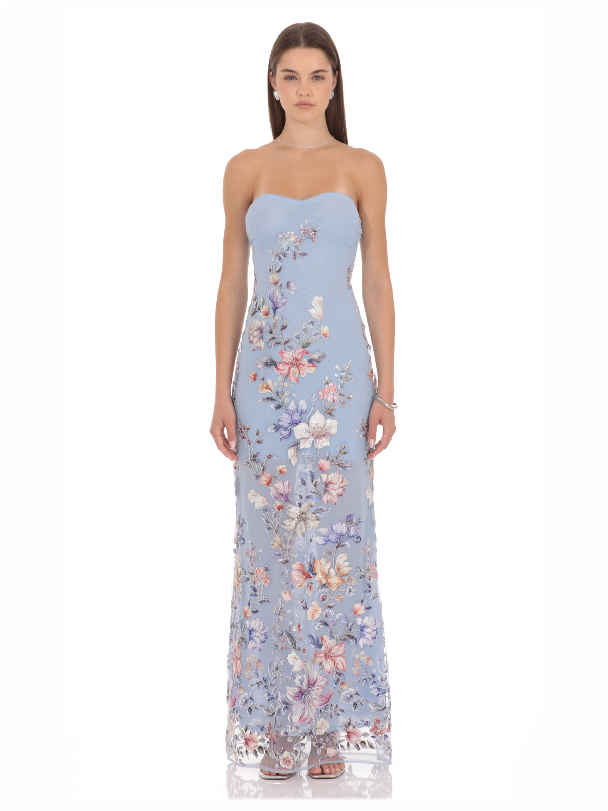 Black Floral A-Line Maxi Structured Woven Fabric Bridesmaid Dress for Wedding Reception