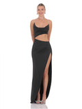 Cut-Out Rhinestone A-Line Maxi Structured Woven Fabric Bridesmaid Dress for Formal Wedding