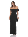 Bow Off Shoulder A-Line Maxi Structured Woven Fabric Bridesmaid Dress for Garden Wedding