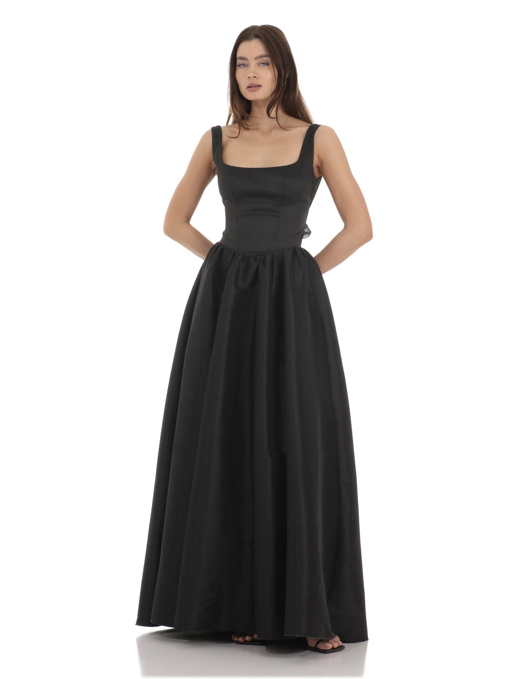 Bow A-Line Floor-Length Structured Woven Fabric Bridesmaid Dress for Wedding Reception