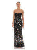 Black Floral A-Line Maxi Structured Woven Fabric Bridesmaid Dress for Wedding Reception