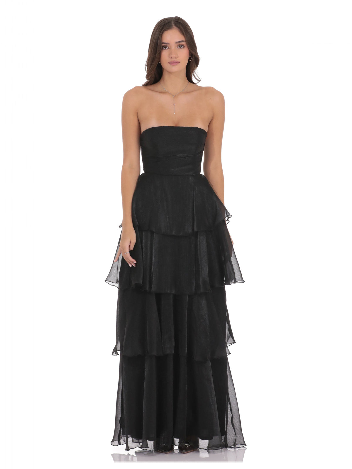 Corset Ruffled Strapless A-Line Maxi Structured Woven Fabric Bridesmaid Dress for Destination Wedding
