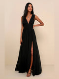 Black A-Line Maxi Structured Woven Fabric Formal Dress for Celebration Reception