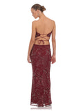 Burgundy A-Line Maxi Structured Woven Fabric Bridesmaid Dress for Garden Wedding
