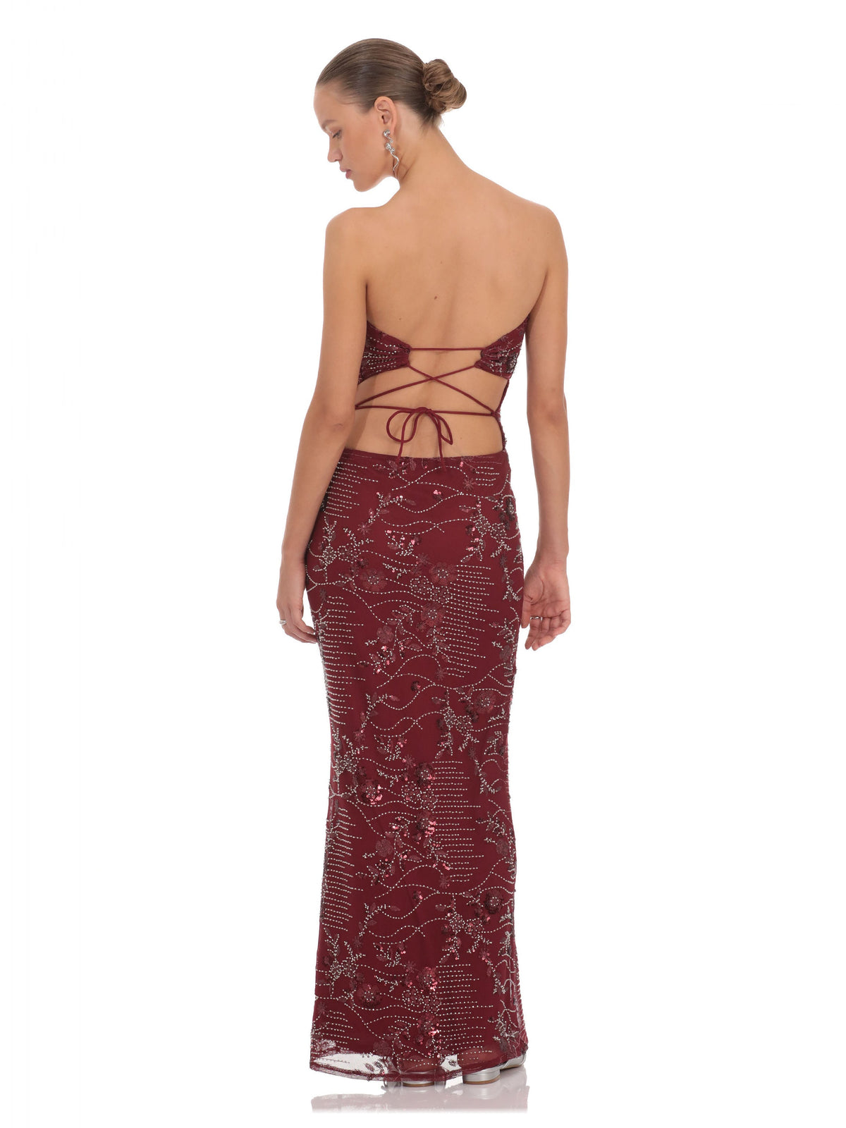 Burgundy A-Line Maxi Structured Woven Fabric Bridesmaid Dress for Garden Wedding