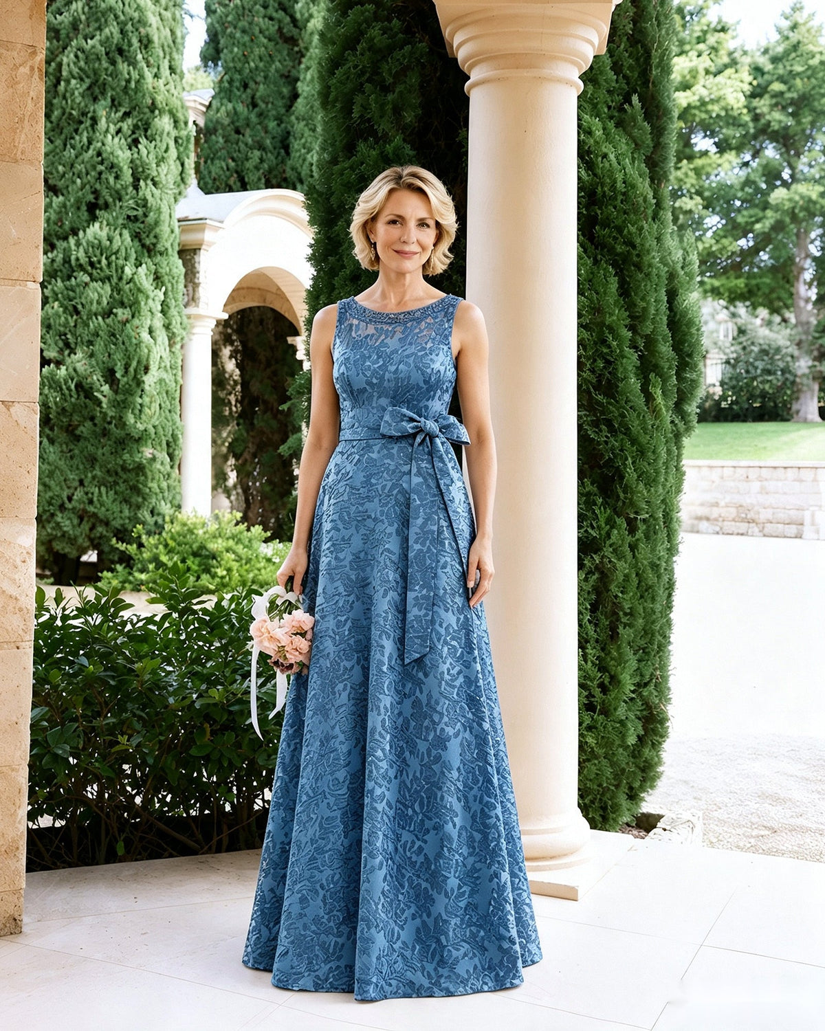 Sleeveless Lace A-Line Mother of the Bride Dress with Sash Bow