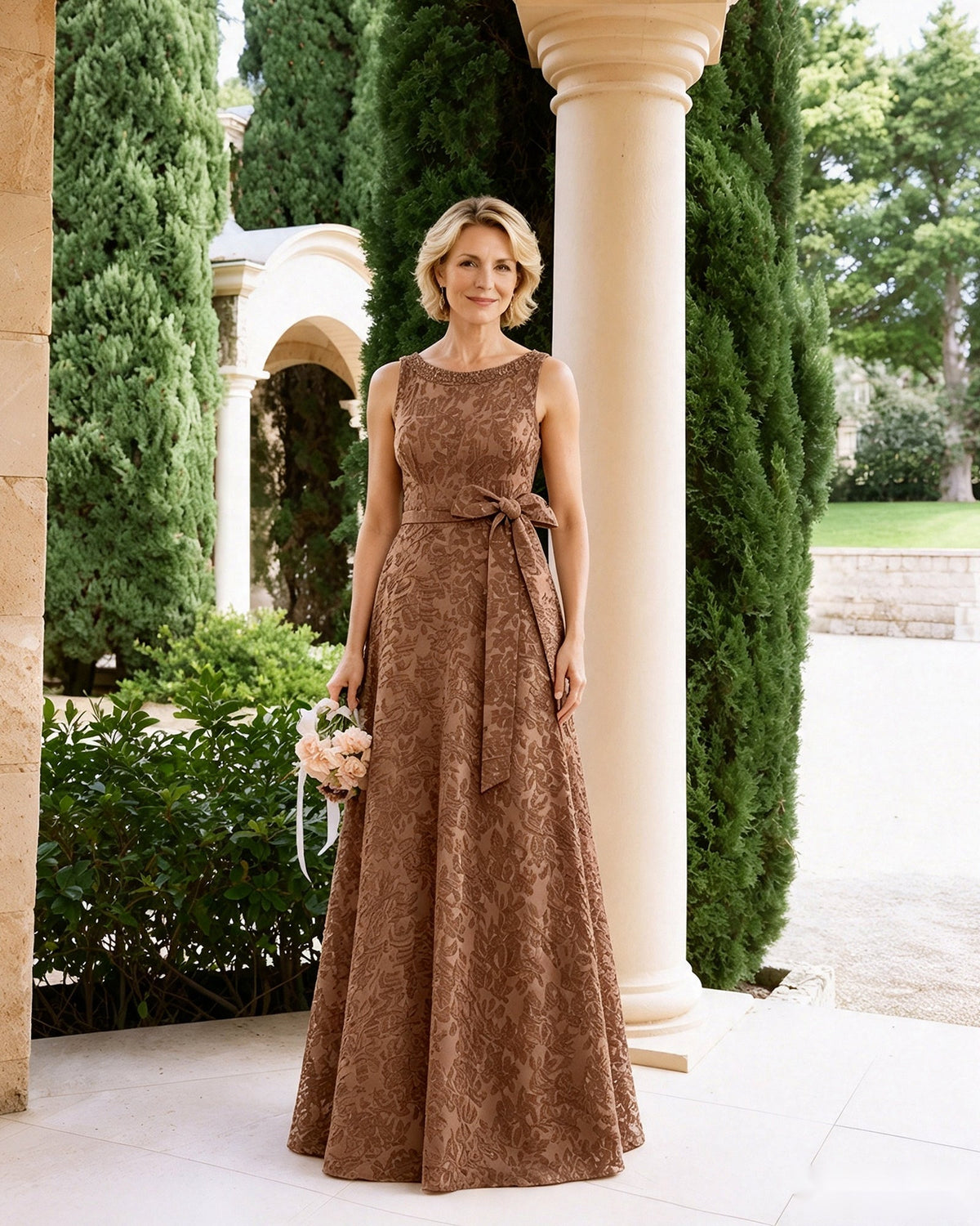 Sleeveless Lace A-Line Mother of the Bride Dress with Sash Bow