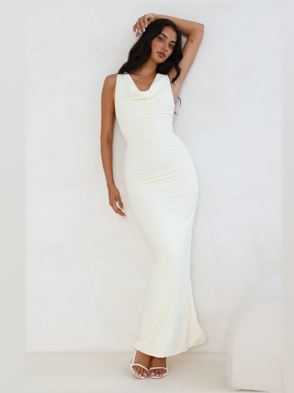 Yellow A-Line Maxi Structured Woven Fabric Formal Dress for Cocktail Reception
