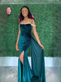 Ruched Draped Slit Sweetheart Mermaid Maxi Velvet Prom Dress for Formal Party