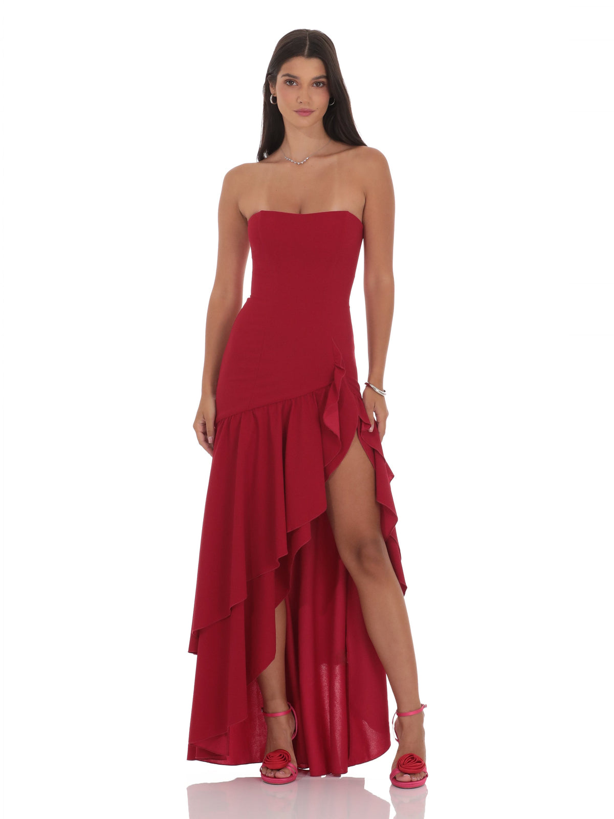 Corset Strapless A-Line Maxi Structured Woven Fabric Bridesmaid Dress for Estate Wedding