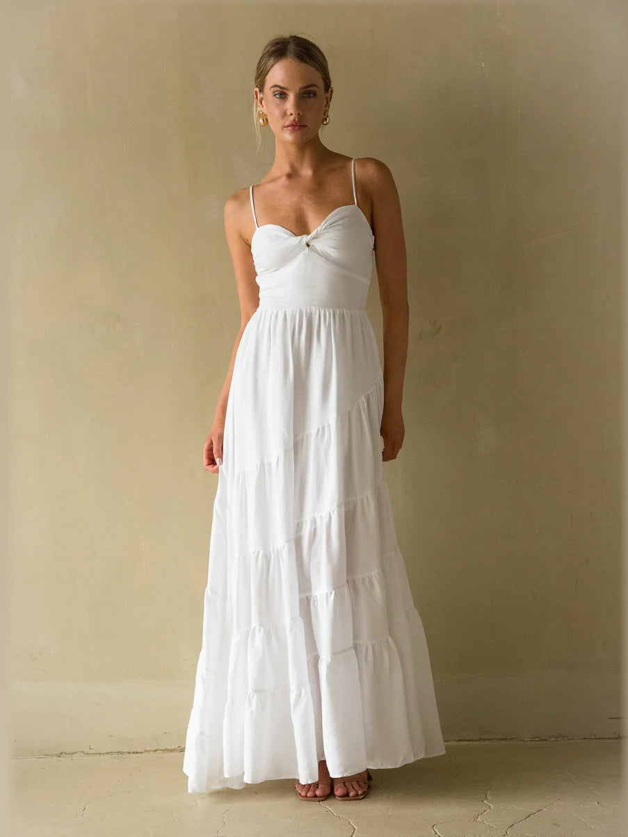 Butter Yellow A-Line Maxi Structured Woven Fabric Formal Dress for Evening Ceremony