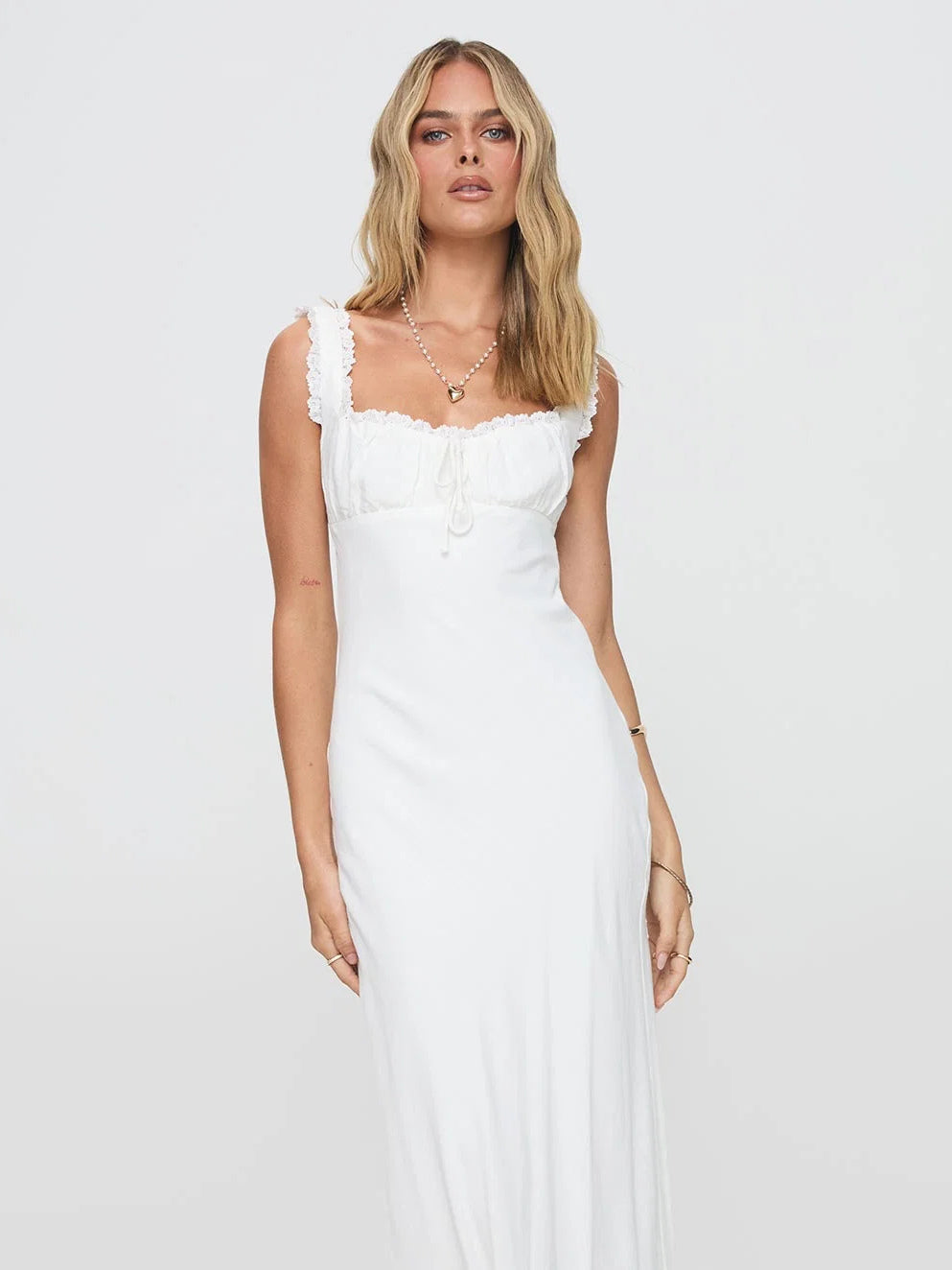 White A-Line Maxi Structured Woven Fabric Formal Dress for Alumni Dinner