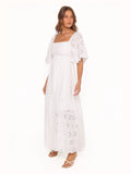 White A-Line Maxi Structured Woven Fabric Formal Dress for Awards Ceremony