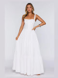 White A-Line Maxi Structured Woven Fabric Formal Dress for Rooftop Reception