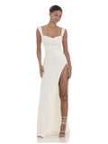 Bow A-Line Maxi Structured Woven Fabric Bridesmaid Dress for Bridal Party