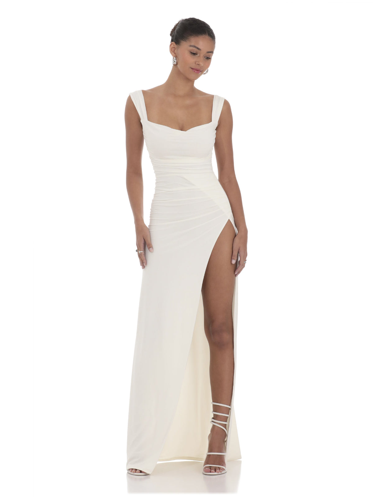 Bow A-Line Maxi Structured Woven Fabric Bridesmaid Dress for Bridal Party