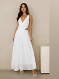 White A-Line Maxi Structured Woven Fabric Formal Dress for Destination Wedding