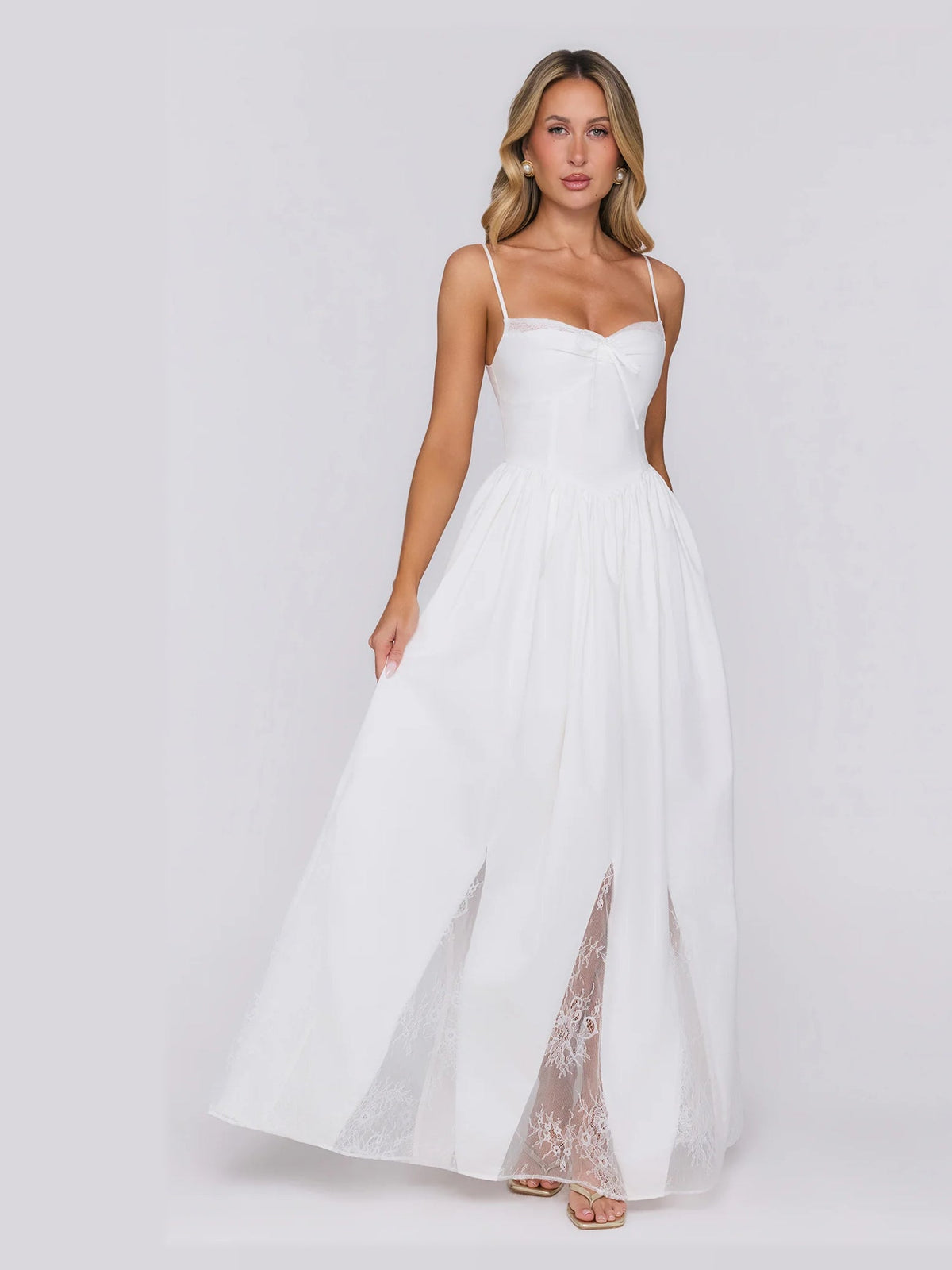White A-Line Maxi Structured Woven Fabric Formal Dress for Country Club Event