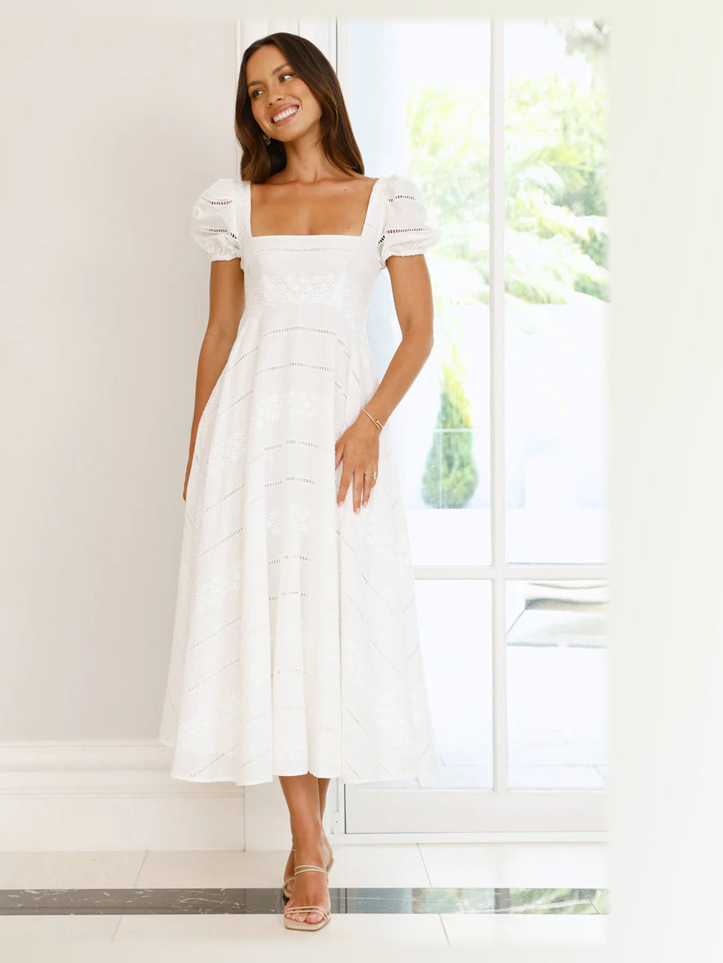 White A-Line Maxi Structured Woven Fabric Formal Dress for Holiday Gala