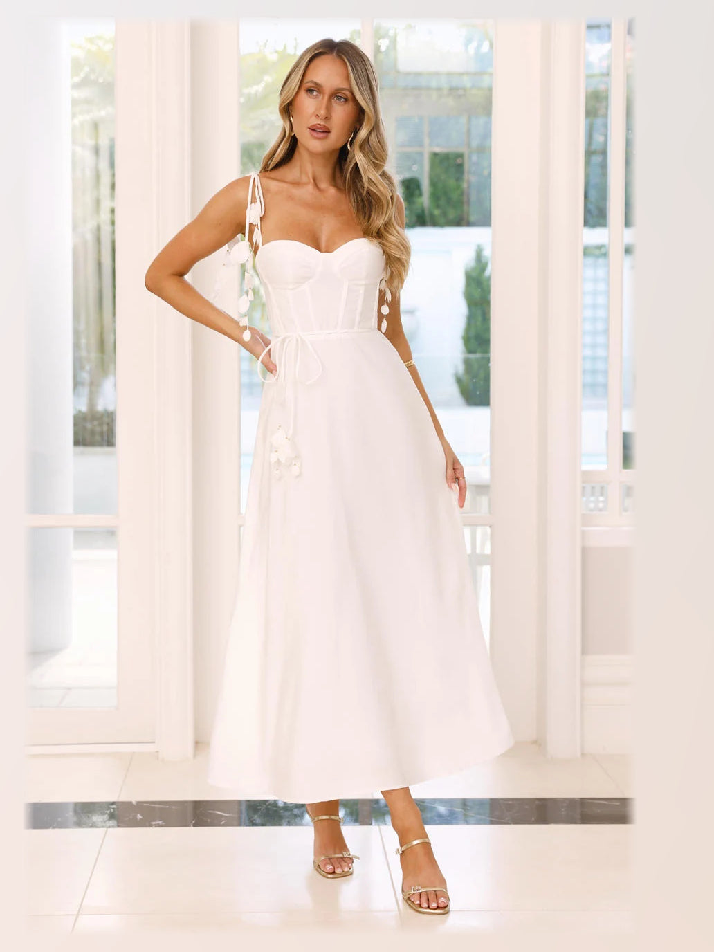 White A-Line Maxi Structured Woven Fabric Formal Dress for Special Event