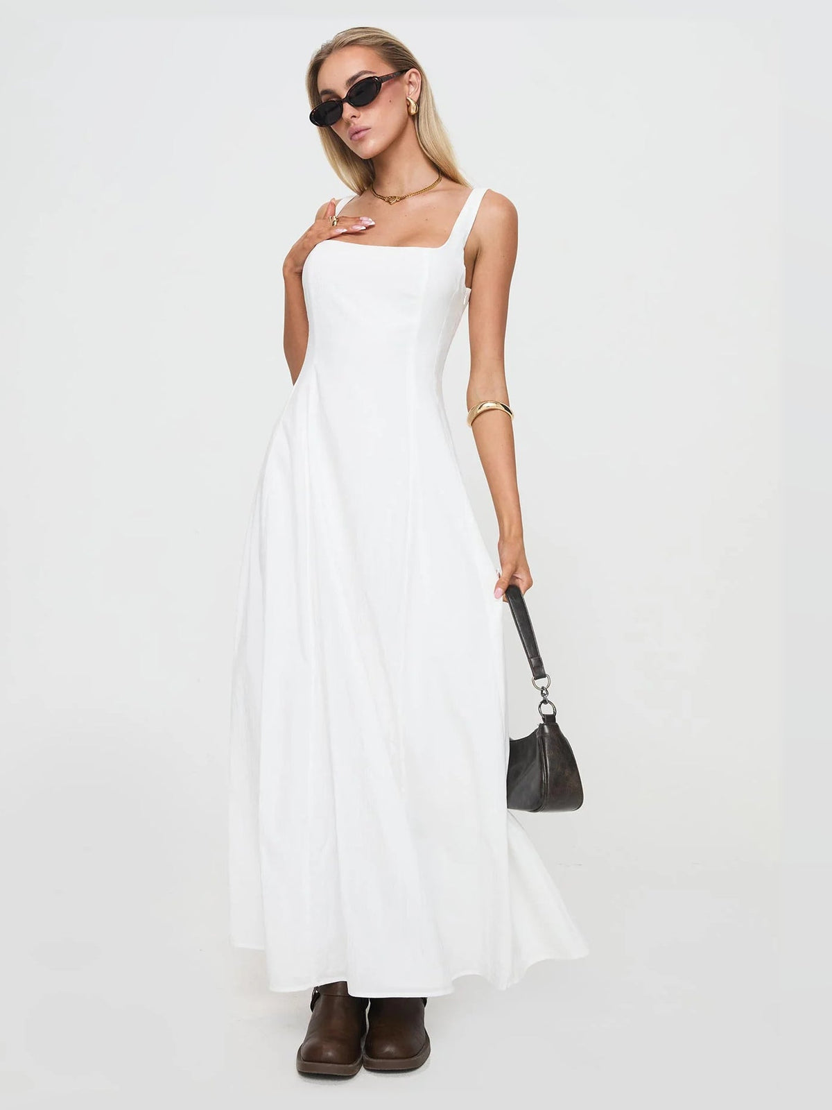 White A-Line Maxi Structured Woven Fabric Formal Dress for Formal Celebration
