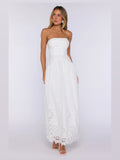White Strapless A-Line Maxi Structured Woven Fabric Formal Dress for Hotel Gala
