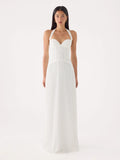 White A-Line Maxi Structured Woven Fabric Formal Dress for Charity Dinner