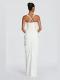 Ivory A-Line Maxi Structured Woven Fabric Formal Dress for Reception Party