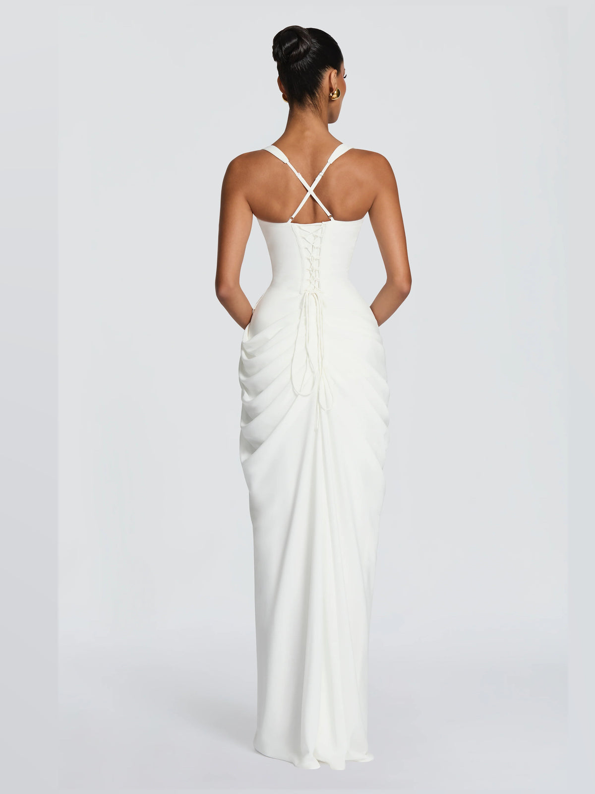 Ivory A-Line Maxi Structured Woven Fabric Formal Dress for Reception Party