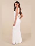 Ivory Mermaid Maxi Structured Woven Fabric Formal Dress for Dinner Event