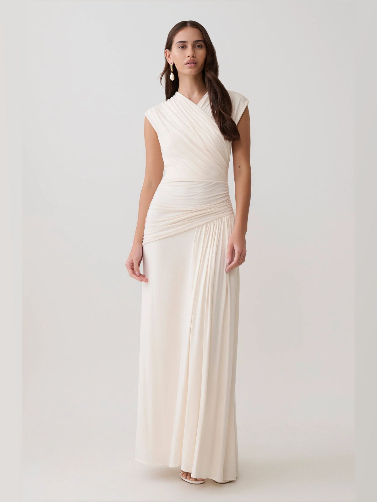 Ivory A-Line Maxi Structured Woven Fabric Formal Dress for Engagement Party