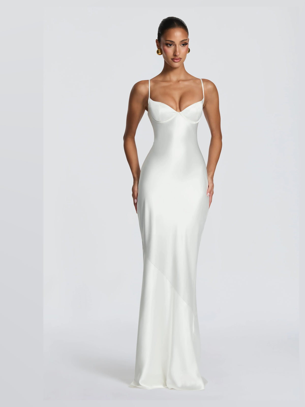 Ivory A-Line Maxi Structured Woven Fabric Formal Dress for Engagement Dinner