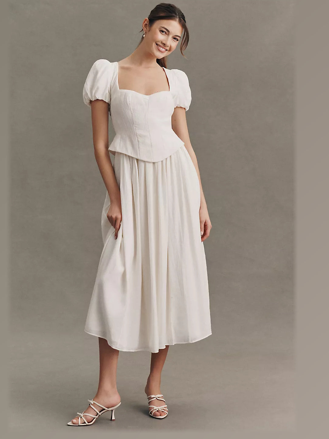Ivory Corset A-Line Maxi Structured Woven Fabric Formal Dress for Gala Dinner