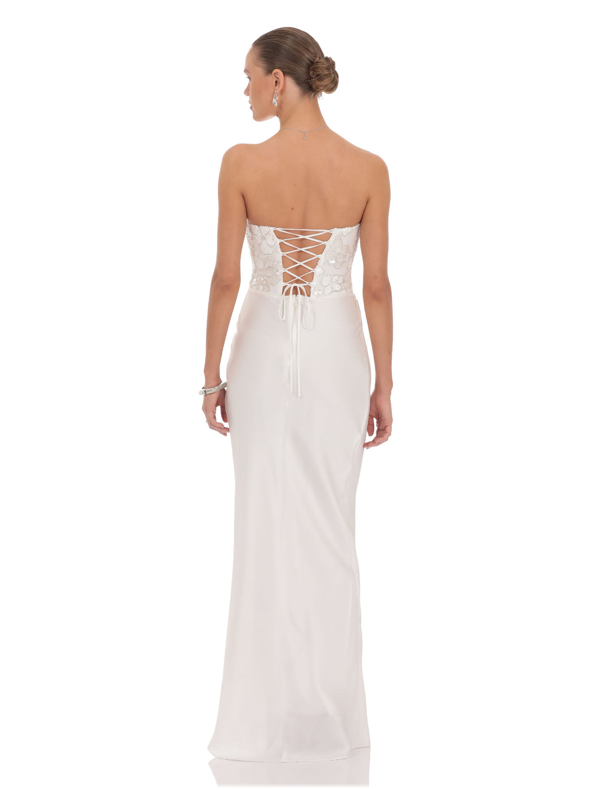Ivory Floral A-Line Maxi Structured Woven Fabric Bridesmaid Dress for Bridal Party