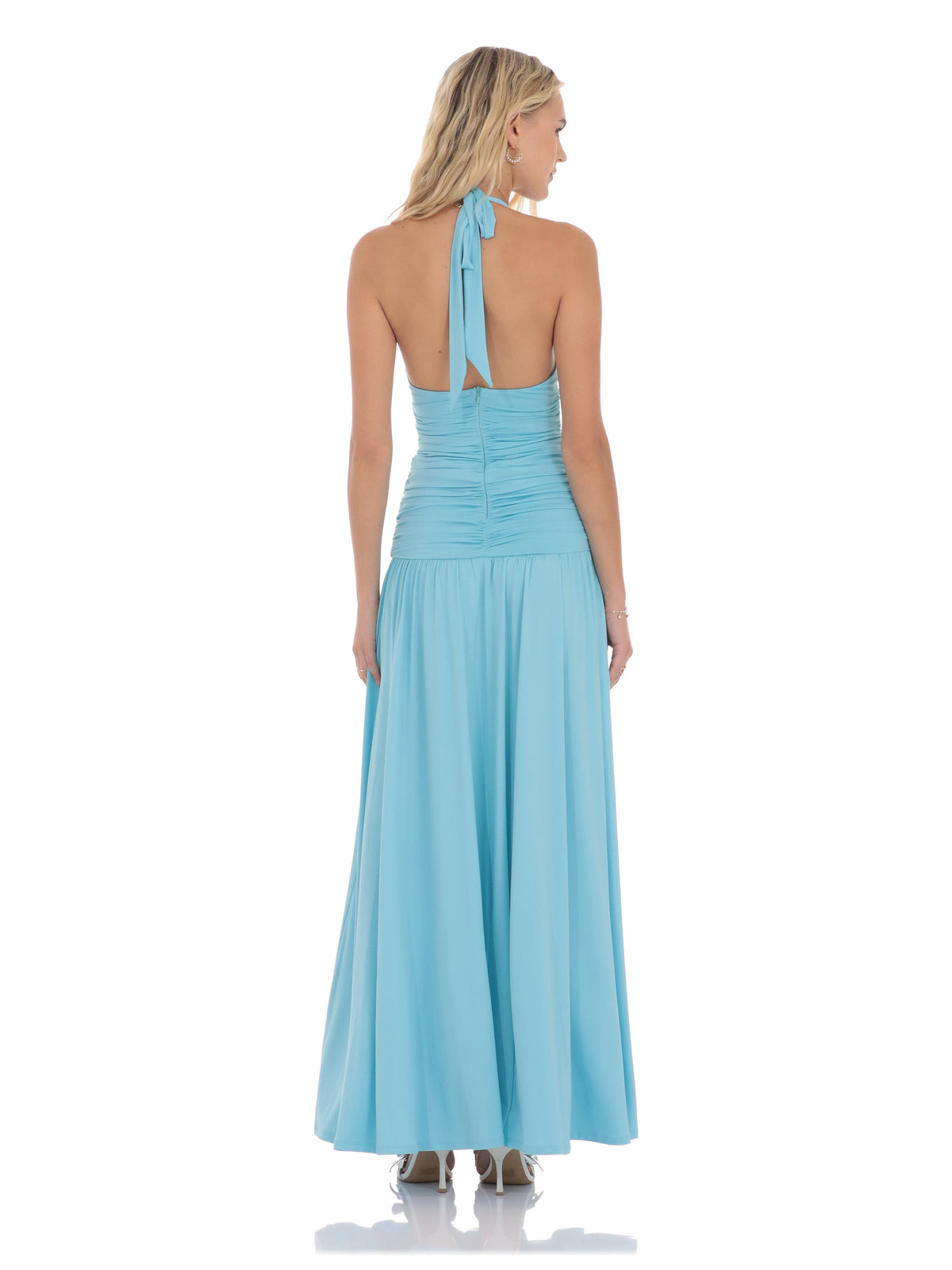 Halter Neck Drop-Waist Maxi Structured Woven Fabric Bridesmaid Dress for Wedding Reception