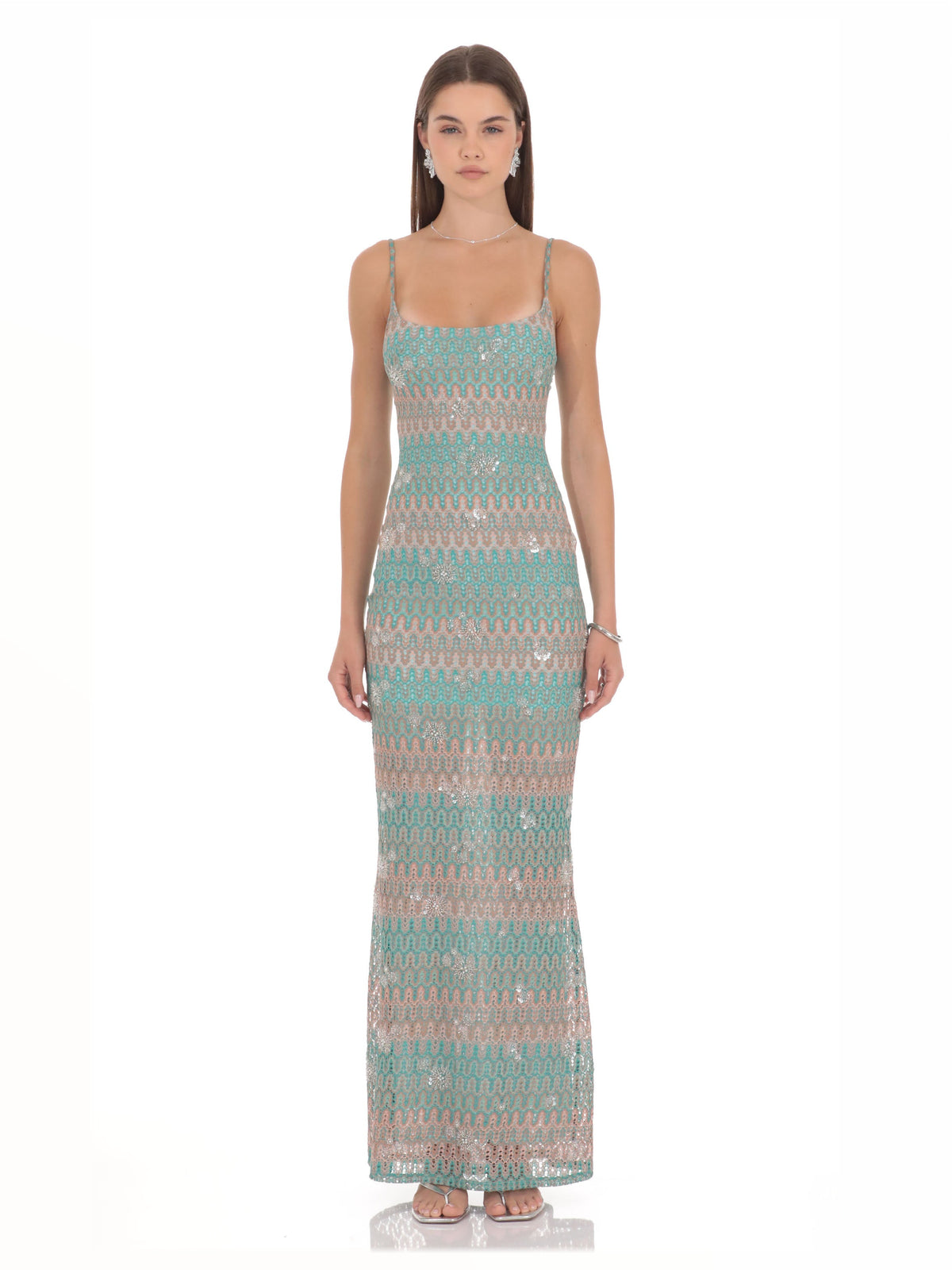 Turquoise A-Line Maxi Structured Woven Fabric Bridesmaid Dress for Destination Wedding