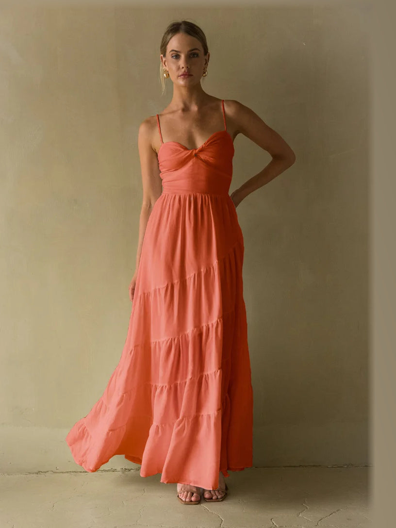 Butter Yellow A-Line Maxi Structured Woven Fabric Formal Dress for Evening Ceremony