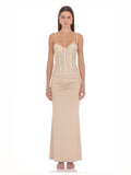 Champagne Corset A-Line Maxi Structured Woven Fabric Bridesmaid Dress for Wedding Reception