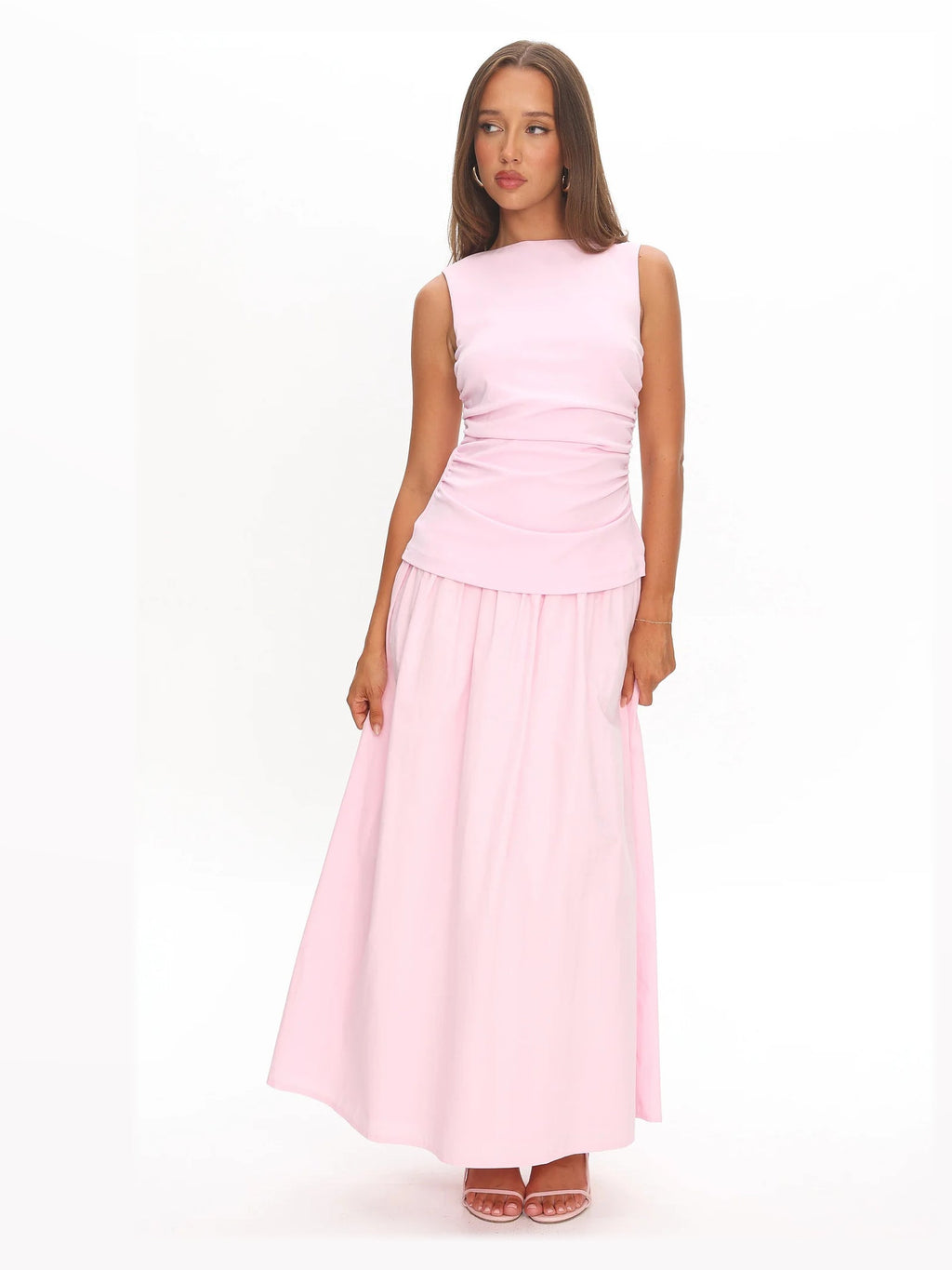 Pink A-Line Maxi Structured Woven Fabric Formal Dress for Concert Evening