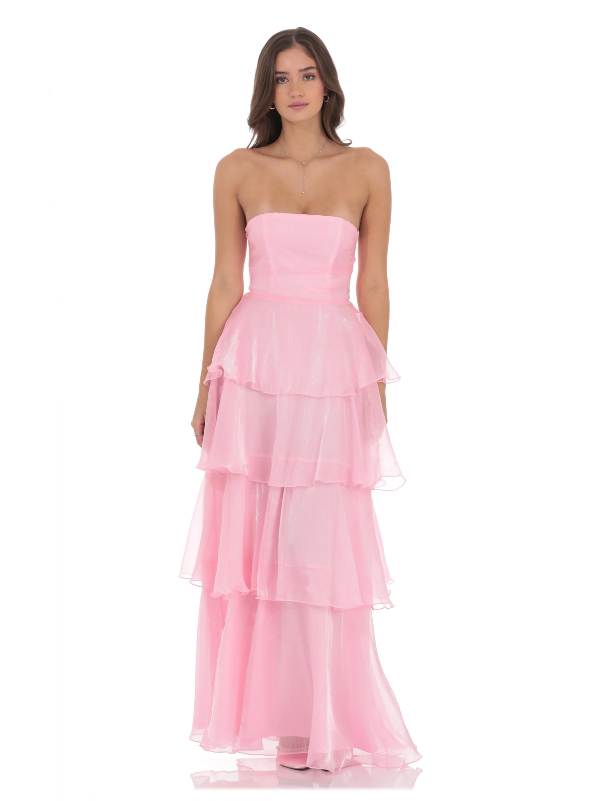 Corset Ruffled Strapless A-Line Maxi Structured Woven Fabric Bridesmaid Dress for Destination Wedding