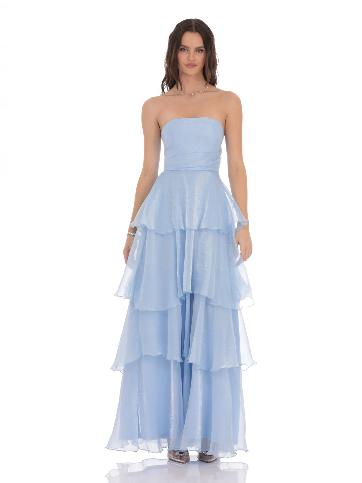 Corset Ruffled Strapless A-Line Maxi Structured Woven Fabric Bridesmaid Dress for Destination Wedding