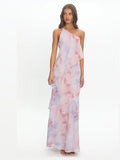 Lilac One Shoulder A-Line Maxi Structured Woven Fabric Formal Dress for Graduation Party