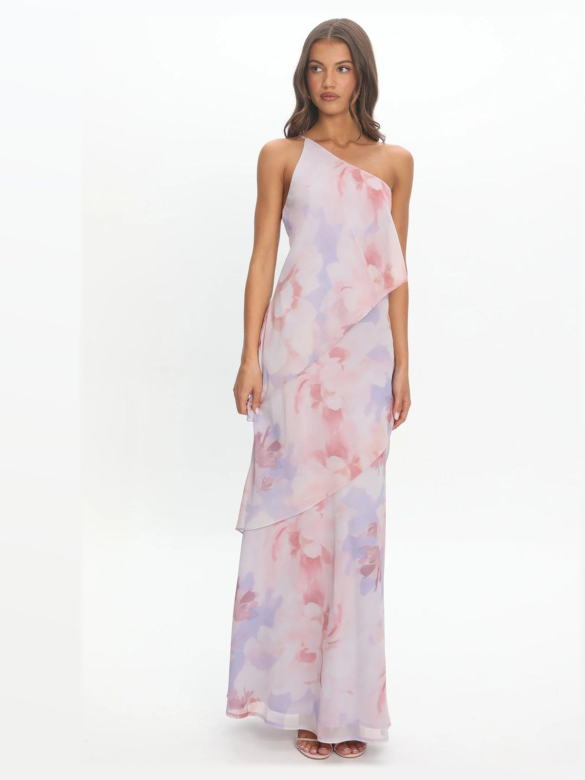Lilac One Shoulder A-Line Maxi Structured Woven Fabric Formal Dress for Graduation Party
