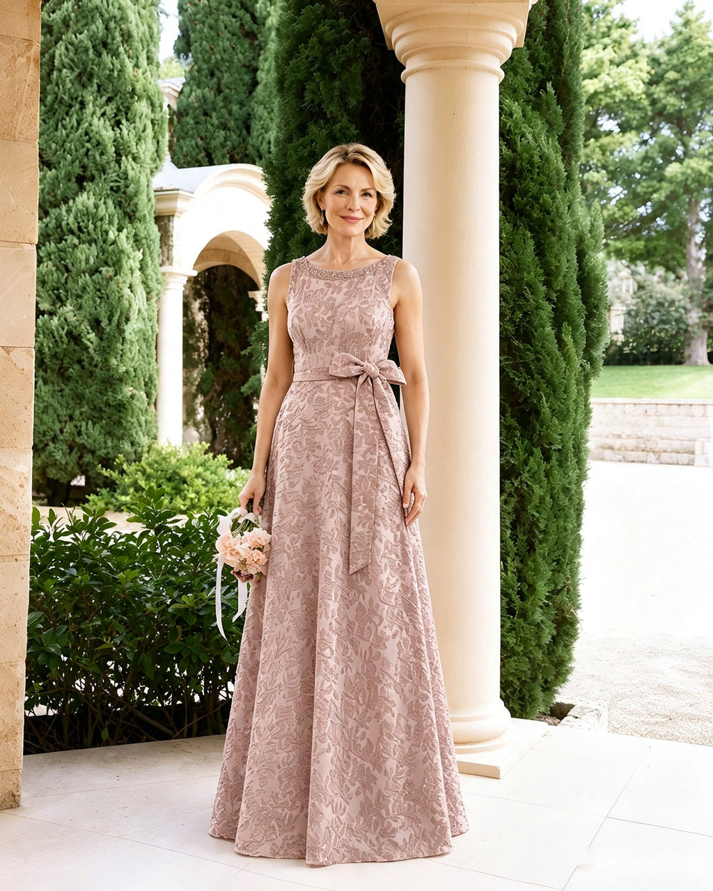 Sleeveless Lace A-Line Mother of the Bride Dress with Sash Bow