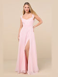 Light Pink Ruffled A-Line Maxi Structured Woven Fabric Formal Dress for Wedding Ceremony